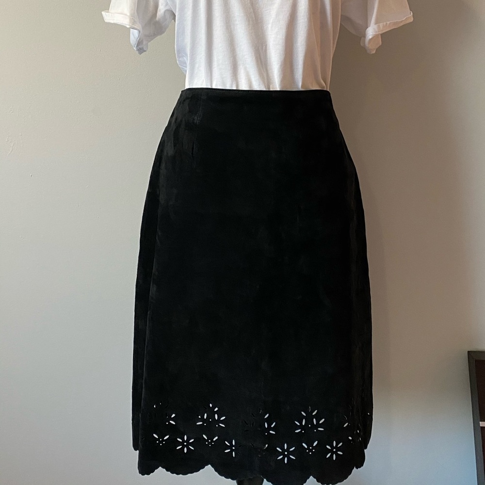 Genuine leather black suede skirt size 8